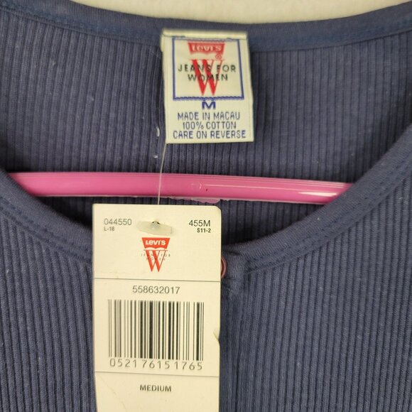 Vintage 90s Levi's Size M Slim Ribs Long Sleeve Henley Shirt Cotton Navy Blue - Picture 3 of 9